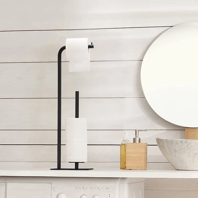 Black Freestanding Metal Toilet Paper Holder Stand