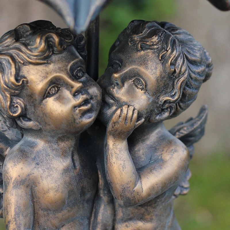 45" Bronze Cherubs Holding an Umbrella Outdoor Water Fountain