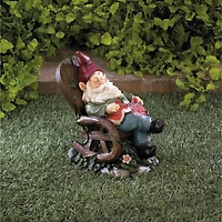 9" Solar Red Bird & Gnome Rocking Chair Statue