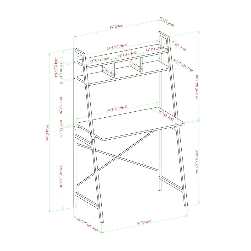 Walker Edison 56" Dark Walnut Industrial Ladder Desk with Storage