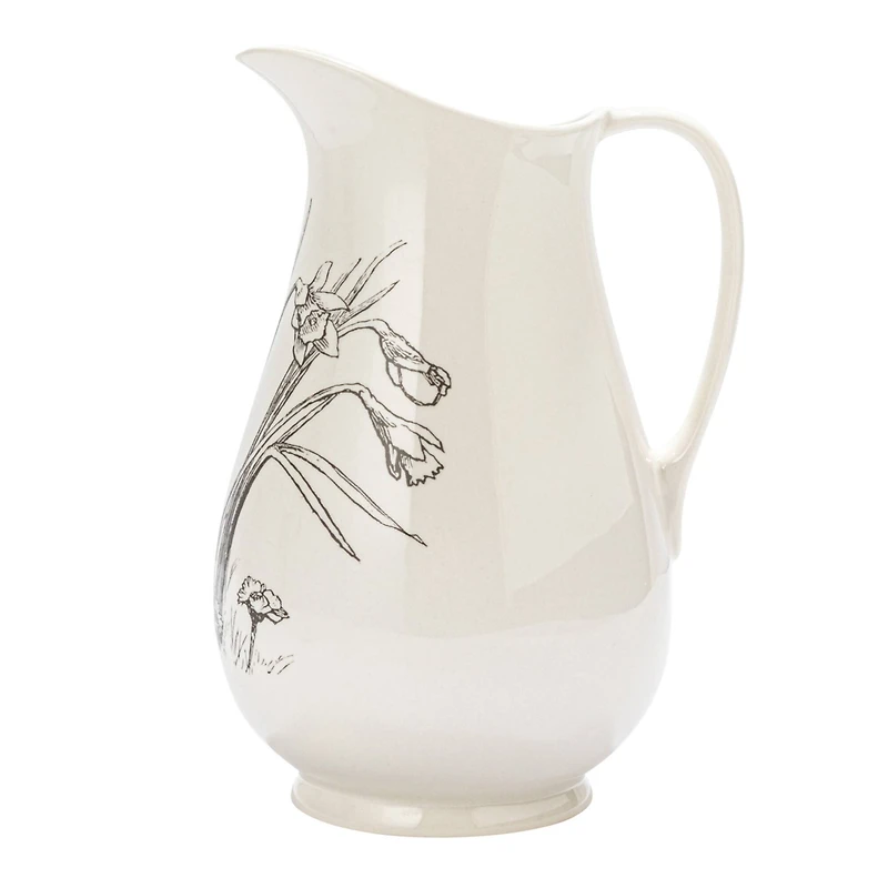Hello Honey® 2qt. White & Charcoal Flower Design Stoneware Pitcher