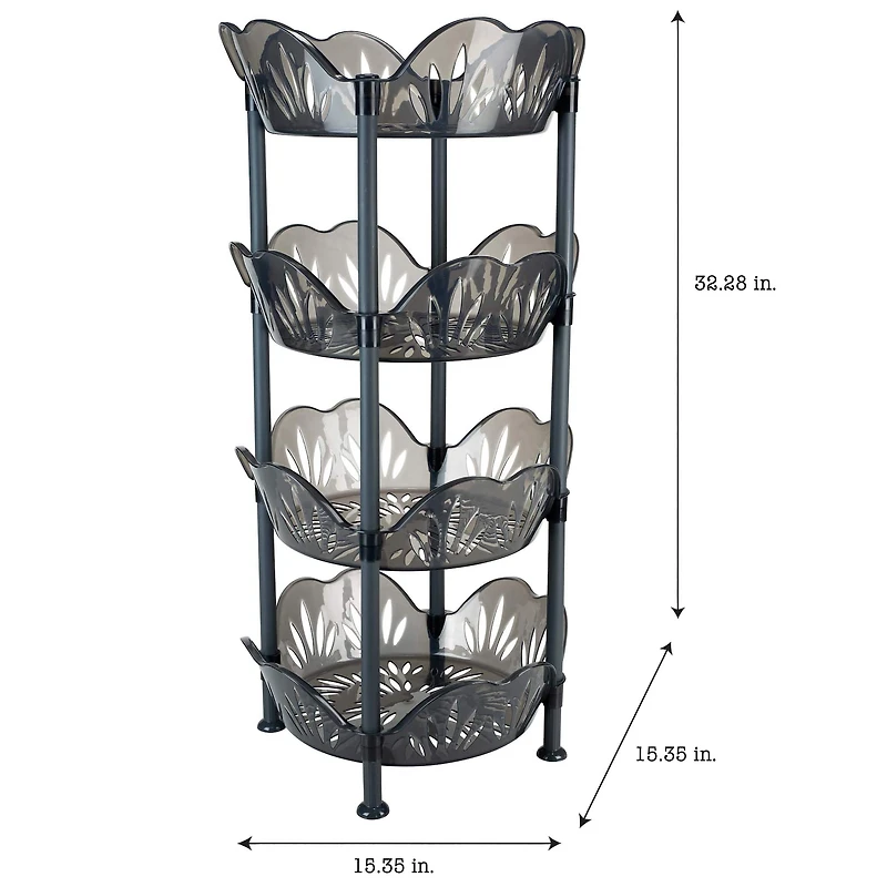 Kitchen Details Smoke Gray 4-Tier Large Basket Shelf
