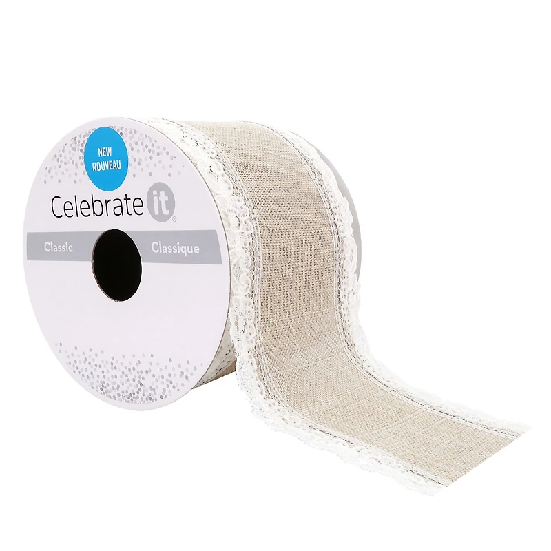 2.5" x 3yd. Faux Linen & Lace Wired Ribbon by Celebrate It™