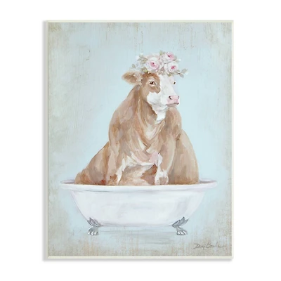 Stupell Industries Large Farm Cow in Claw Bathtub Vintage Bathroom Wall Plaque