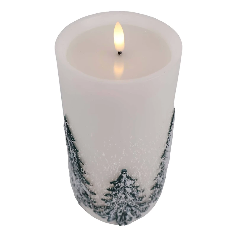 8" Flocked Trees LED Wax Pillar Candle by Ashland®