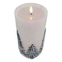 8" Flocked Trees LED Wax Pillar Candle by Ashland®