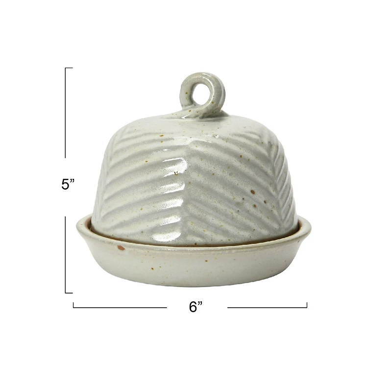 Hello Honey® 6" Embossed White Reactive Glaze Domed Stoneware Dish with Handle