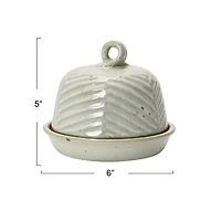 Hello Honey® 6" Embossed White Reactive Glaze Domed Stoneware Dish with Handle