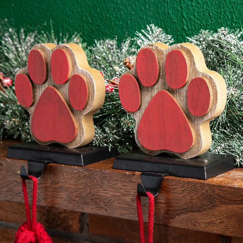 Glitzhome® Paw Print Christmas Stocking Holder Set