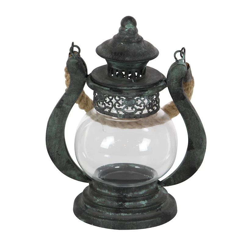 Black Iron Rustic Candle Holder Lantern, 9" x 8" x 5"