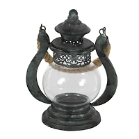 Black Iron Rustic Candle Holder Lantern, 9" x 8" x 5"