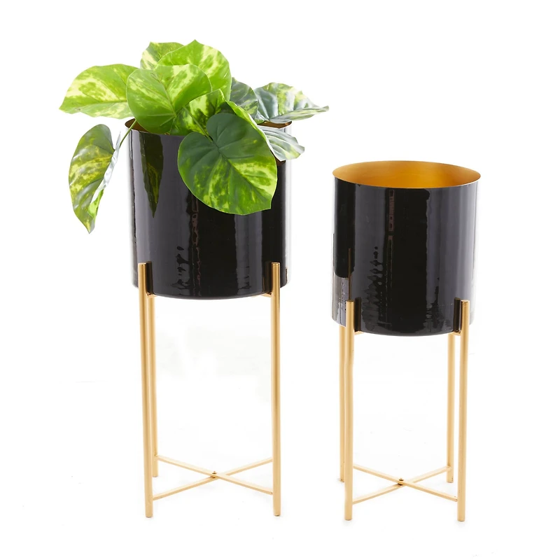 CosmoLiving by Cosmopolitan Set of 2 Black Iron Contemporary Planter, 24" x 10" x 10"