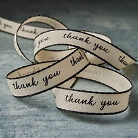 5/8" x 7yd. Black Thank You Faux Linen Ribbon by Celebrate It® Classic