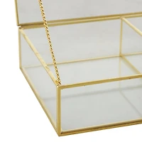 10" x 7" x 2" Clear & Gold 3-Slot Glass & Metal Jewelry Box with Chain Accent