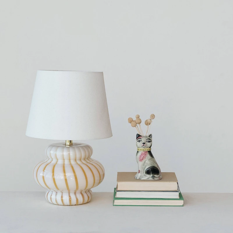 Hello Honey® 18.5" Yellow & Cream Striped Hand-Blown Art Glass Table Lamp
