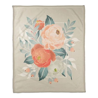 Orange Floral 50" x 60" Coral Fleece Blanket