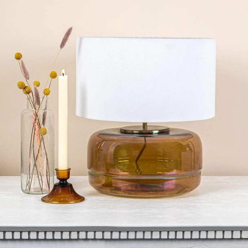 Hello Honey® 16" Amber Glass Table Lamp with White Cotton Shade