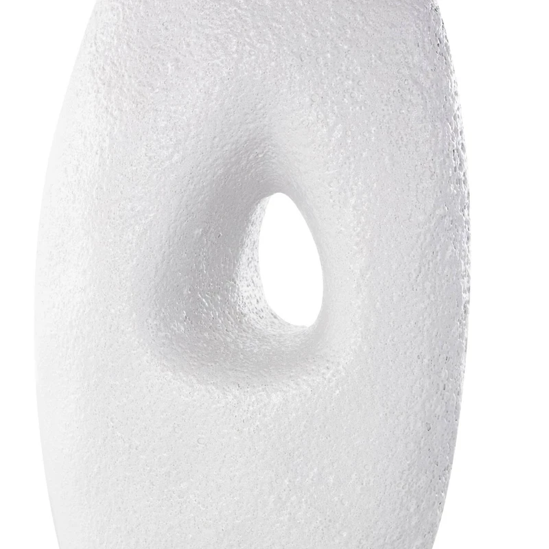15" White Ceramic Abstract Textured Vase with Cutout Center