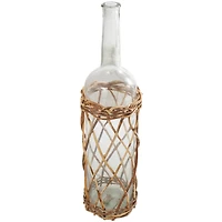 27" Clear Glass Handmade Tall Vase with Brown Rattan Woven Lower Body