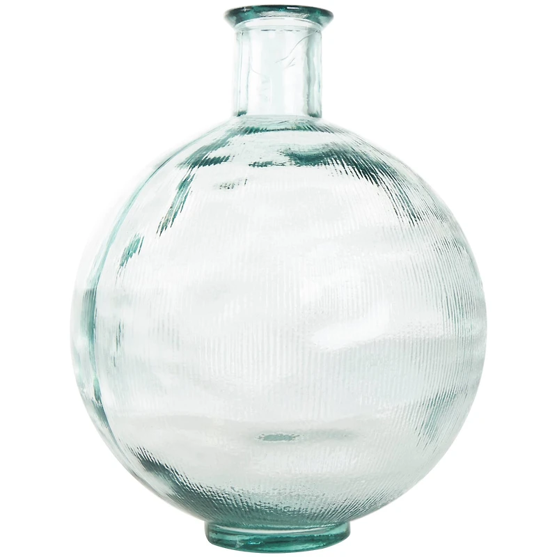 17" Clear Ribbed Round Glass Spanish Vase