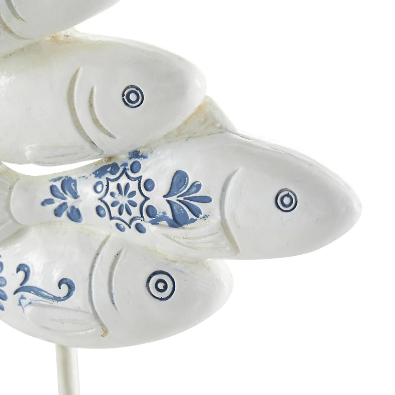 14.75" White & Blue Floral Polystone Fish Sculpture