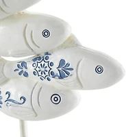 14.75" White & Blue Floral Polystone Fish Sculpture