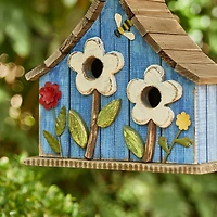 Glitzhome® 10.5" Distressed Wood Birdhouse with Flowers