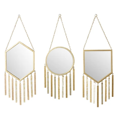 Set of 3 Gold Metal Farmhouse Wall Mirror, 9" x 27"