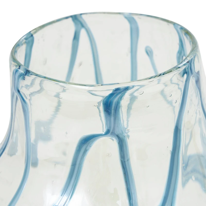 10" Cream with Wavy Blue Design Abstract Glass Vase