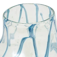 10" Cream with Wavy Blue Design Abstract Glass Vase