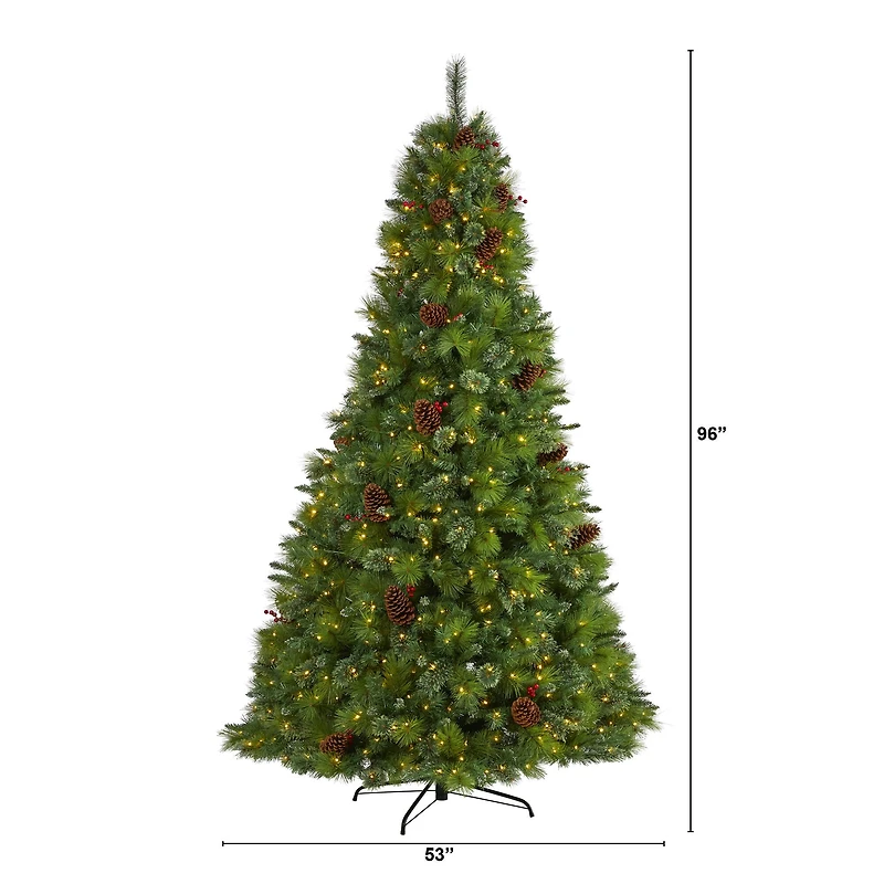 8ft. Pre-Lit Montana Mixed Pine, Pinecones & Berries Artificial Christmas Tree with Clear LED Lights