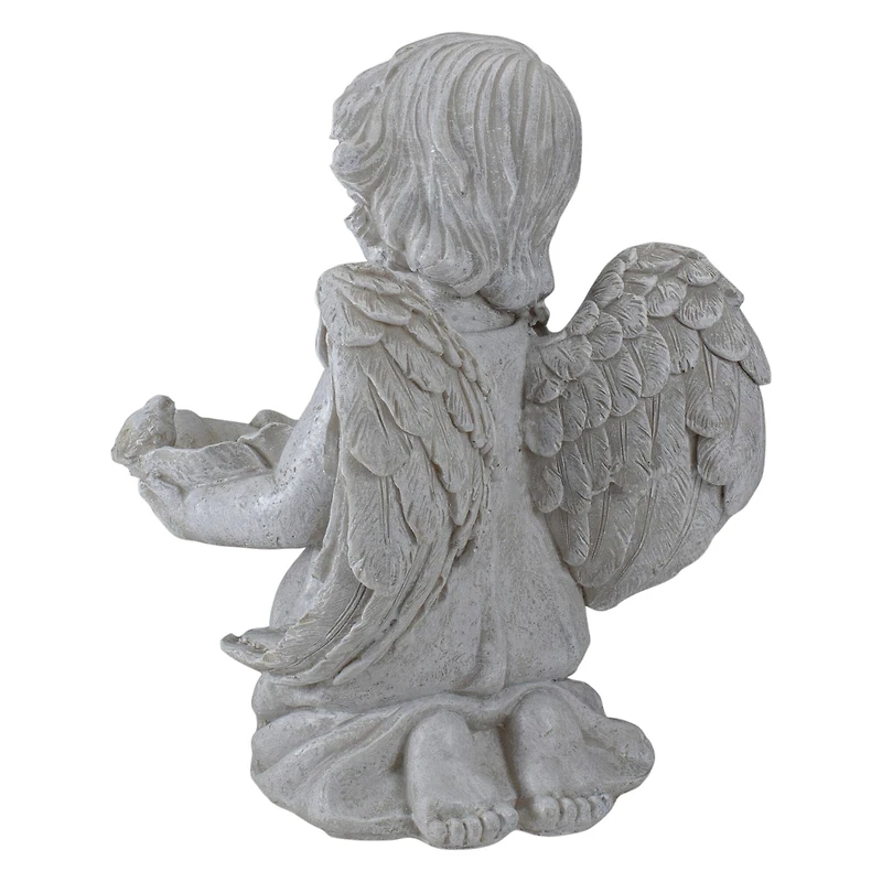 9.5" Heavenly Gardens Gray Distressed Kneeling Cherub Angel Bird Feeder Outdoor Garden Statue