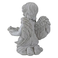 9.5" Heavenly Gardens Gray Distressed Kneeling Cherub Angel Bird Feeder Outdoor Garden Statue