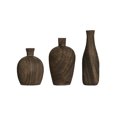 Hello Honey® Brown Paulownia Wood Vase with Black Charred Finish Set