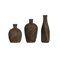 Hello Honey® Brown Paulownia Wood Vase with Black Charred Finish Set