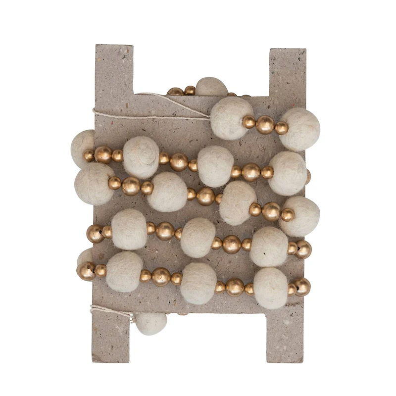 Hello Honey® 6ft. Cream & Gold Handmade Wool Felt Ball & Plastic Bead Garland
