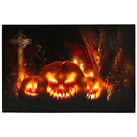 LED Lighted Jack-O-Lanterns in a Cemetery Halloween Canvas Wall Art