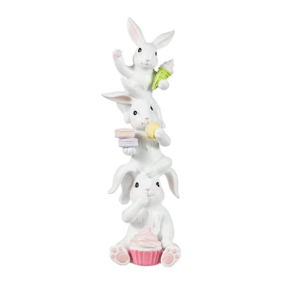Glitzhome® 17.5" Easter Resin Stacked Bunny with Macaron Table Decor