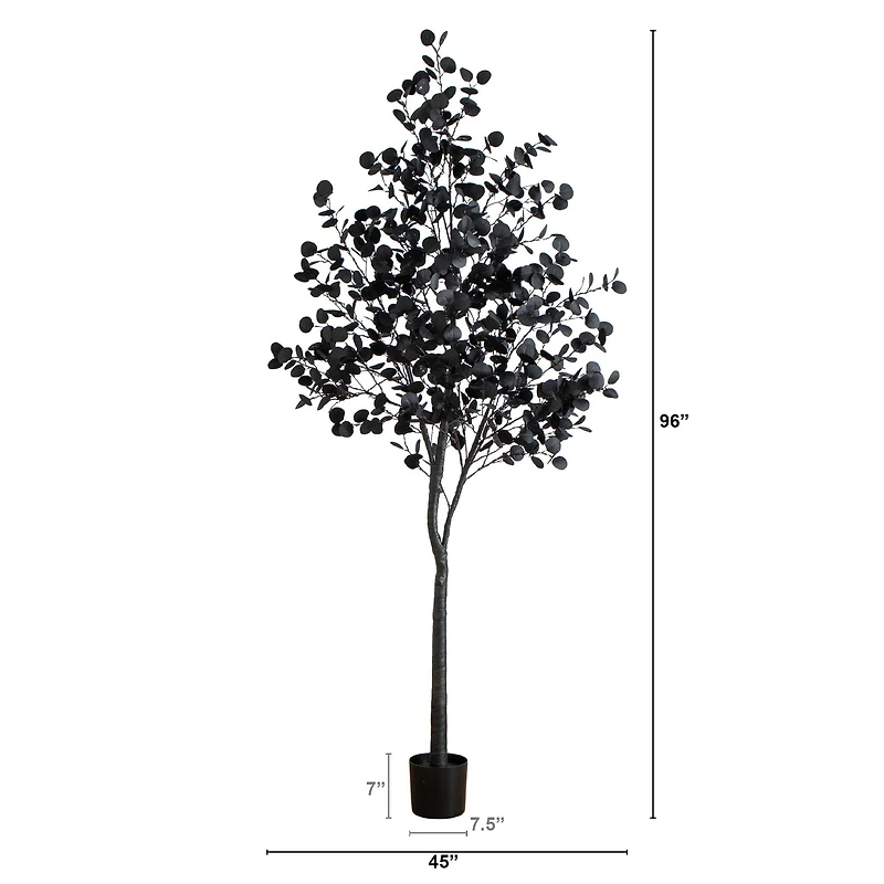 8ft. Pre-Lit Artificial Halloween Black Eucalyptus Tree with 540 Orange & Purple LED Lights