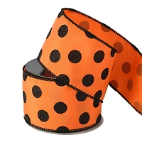 2.5" x 6.6yd. Orange with Black Glitter Dots Wired Faux Linen Ribbon by Celebrate It®