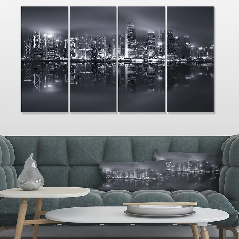 Designart - Hong Kong Black and White Skyline