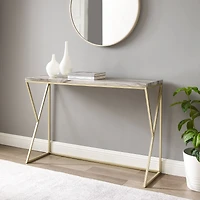 Walker Edison Gray Faux Vein Cut Marble/Gold Geometric Side Entry Table