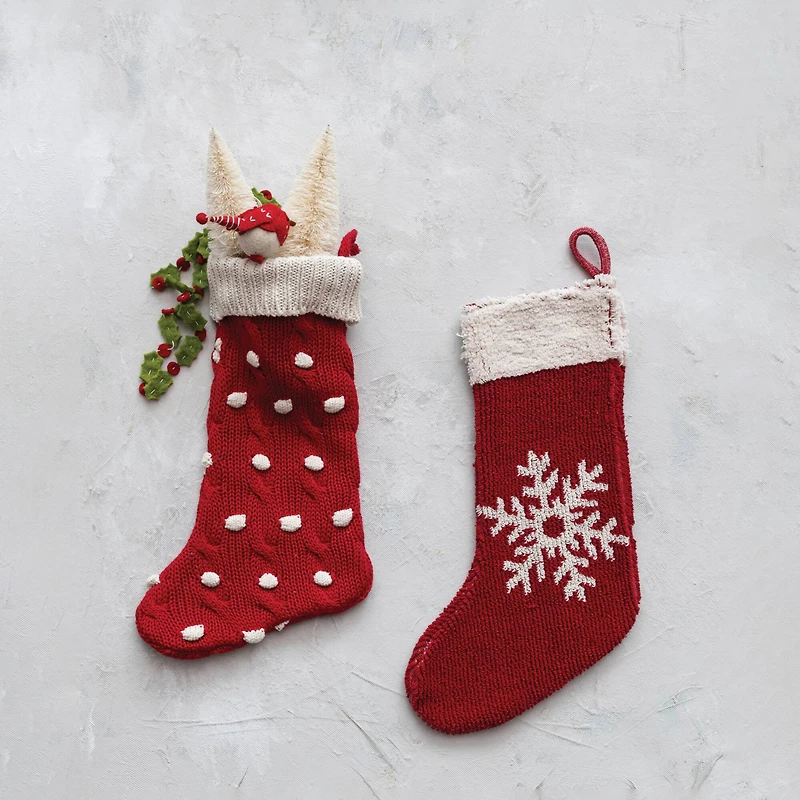 Hello Honey® 20" Red & Cream Snowflake Cotton Knit Stocking