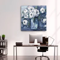 Indigo And White Blooms In Mason Jar Canvas Giclee
