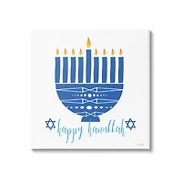 Stupell Industries Happy Hanukkah Patterned Blue Menorah Canvas Wall Art