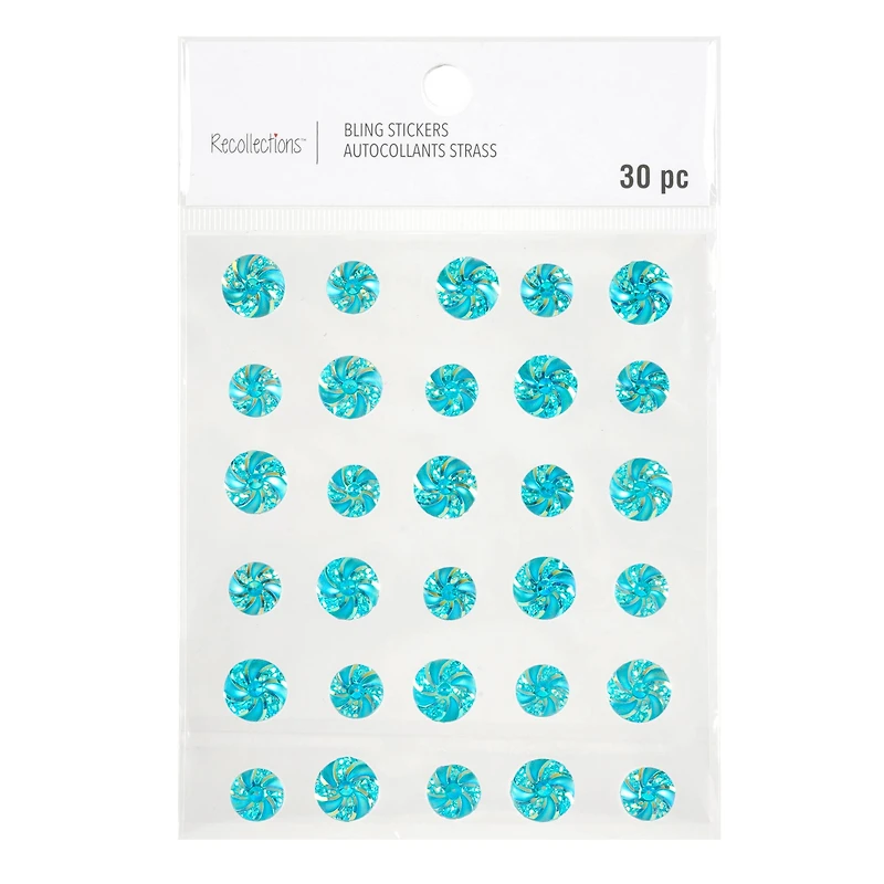 12 Packs: 30 ct. (360 total) Aqua Iridescent Pinwheel Bling Stickers by Recollections™