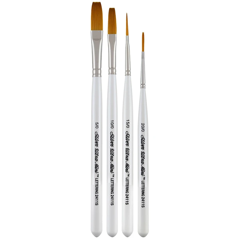 Silver Brush Limited Ultra Mini® White handles Lettering Brushes, 4ct