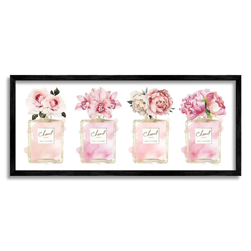 Stupell Industries Pink Floral Bouquets Glam Designer Fashion Jars in Frame Wall Art