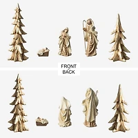 Glitzhome® 5-Piece Gold Resin Holy Family with Christmas Trees Set