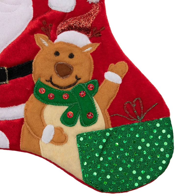 20.5" Santa Claus, Reindeer & Glitter Presents Christmas Stocking